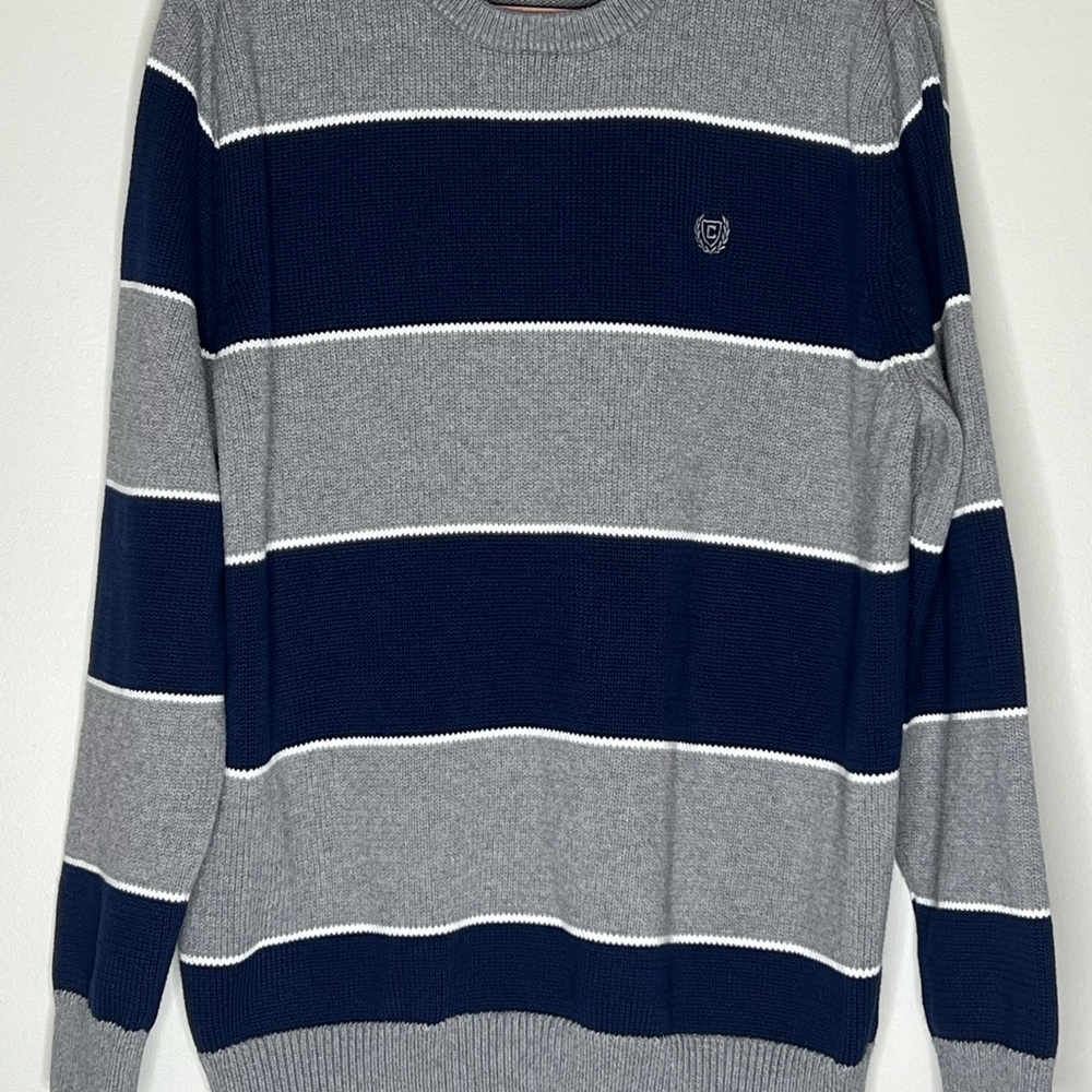 CHAPS Ralph Lauren Crewneck Men’s Navy & Gray XL Striped Pullover Sweater